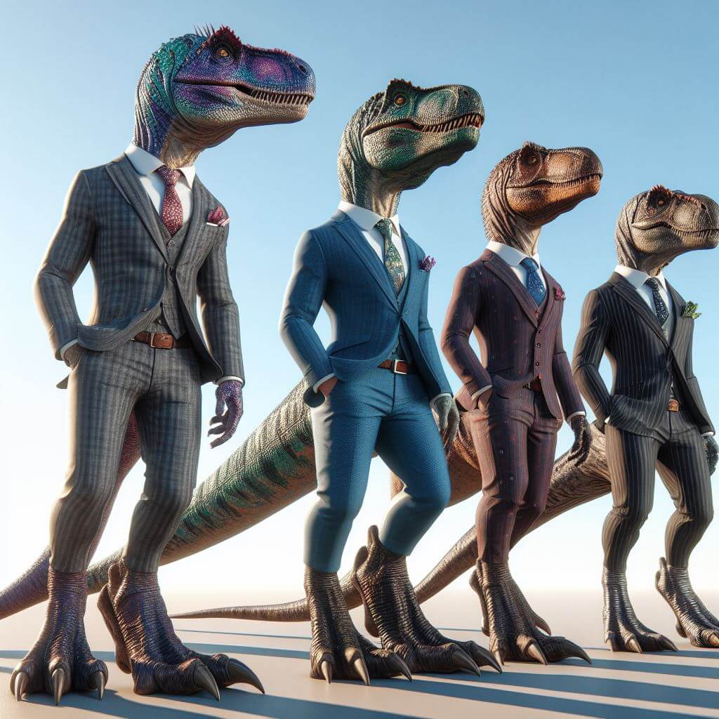 dinosaurios con ropa elegante