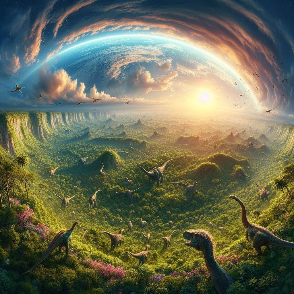imagen de naturaleza exuberante en la era de los dinosaurios