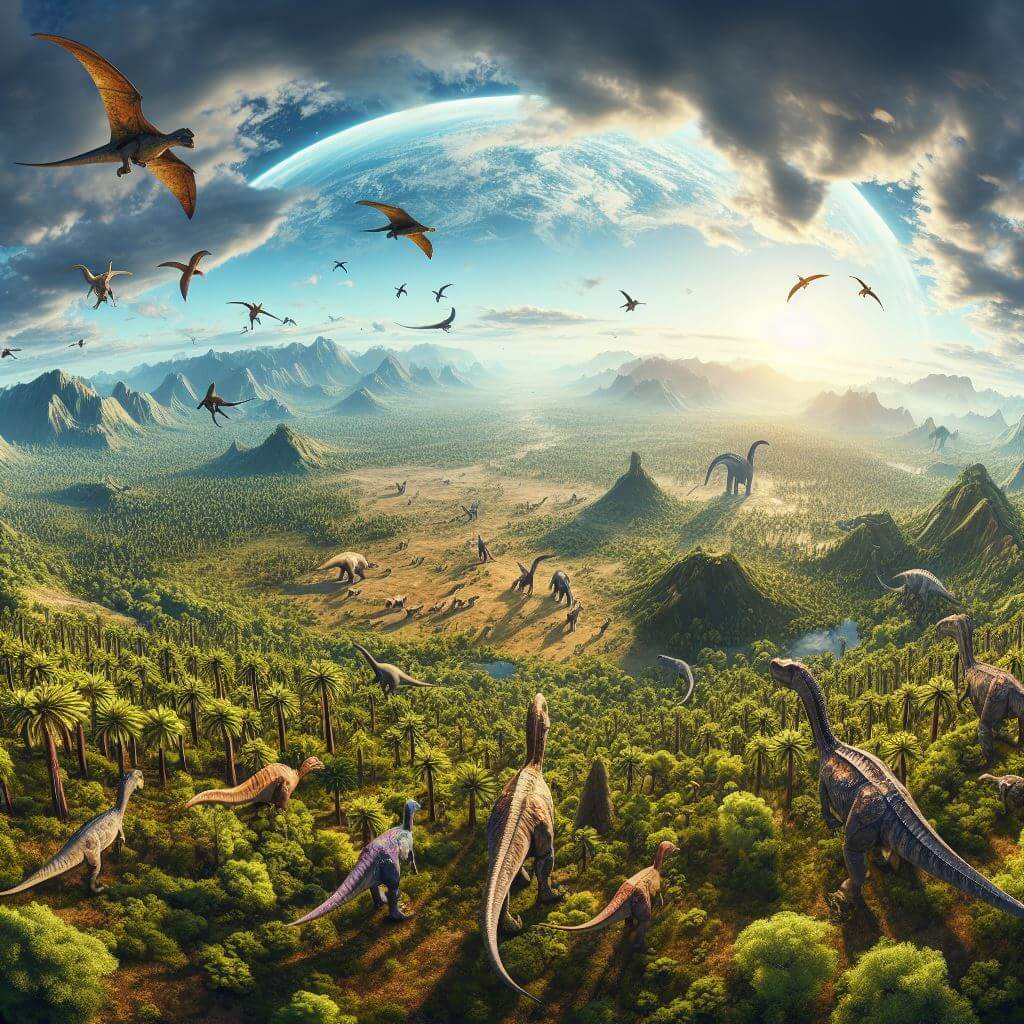 paisaje  natural repleto de dinosaurios