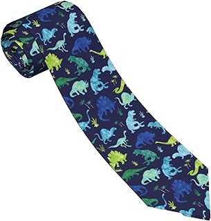 Corbata azul enrollada con bordados de variedad de dinosaurios de colores