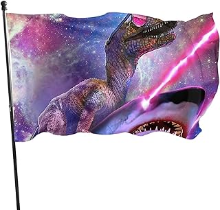 bandera con dinosaurio y tiburón y rayos