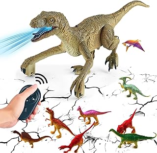 Juguetes de Dinosaurio de Control Remoto para niños, Juguetes de Dinosaurio RC Realista Robot de Caminar Velociraptor con Sonido Rugido, Dino para niños de 3 a 8 años de Edad (Amarillo)