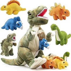 Peluches Dinosaurio T-Rex con 5 Lindas crías Dentro de su Barriga