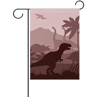 Bandera de jardín de doble cara paisaje natural con siluetas de varios dinosaurios