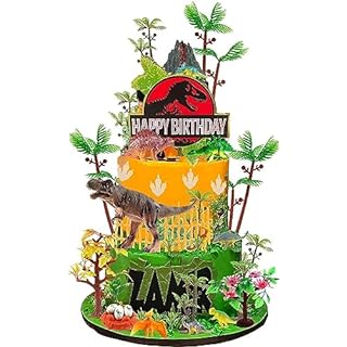 Decoracion para tarta de cumpleaños con paisajes y motivos prehistoricos