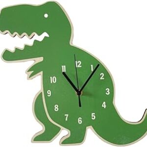reloj de pared verde con forma de tiranosaurio rex