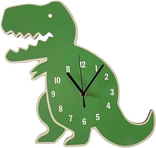 reloj de pared verde con forma de tiranosaurio rex