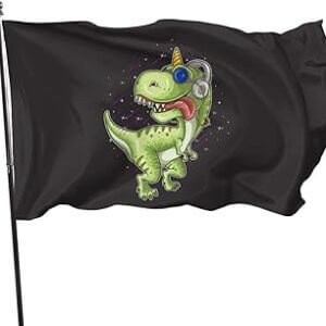 Bandera negra con dinosaurio loco con headphones