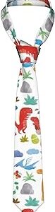 Corbata blanca con motivos coloridos de dinosaurios de dibujos