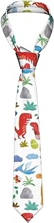 Corbata blanca con motivos coloridos de dinosaurios de dibujos