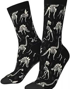 Calcetines negros con esqueletos de dinosaurios