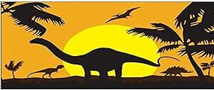 Bandera de atardecer con siluetas de dinosaurios en entorno natural