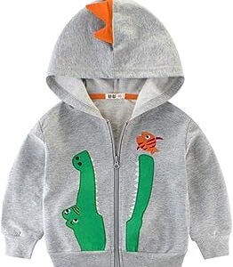 Abrigo gris con capucha y motivos de dinosaurio para niños