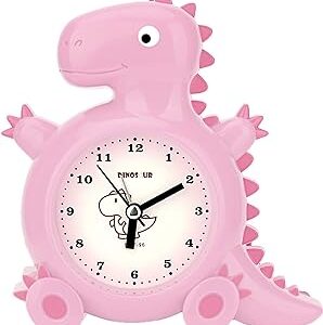 reloj infantil rosa de mesilla de noche con forma de dinosaurio