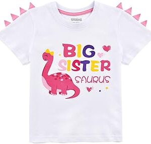 Camiseta rosa para niña big sister con dinosauria