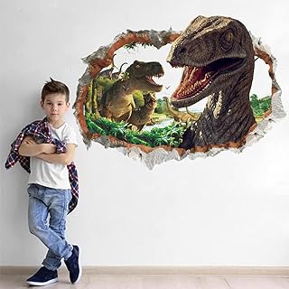 Pegatina de pared 3d con dinosaurios asomando