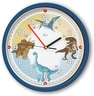 reloj de pared redondo con dinosaurios de dibujos de fondo