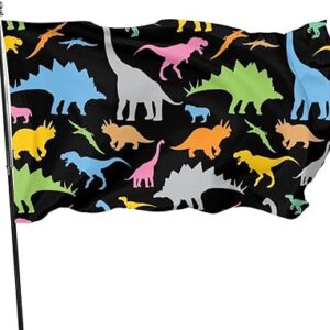 Bandera negra con varios dinosaurios multicolor