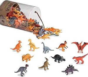 Bote con multitud de figuras de dinosaurios de diversas especies