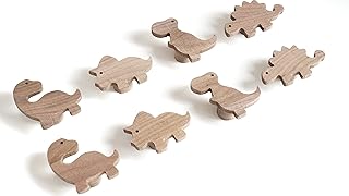Tiradores para mobiliario tallados en madera con forma de dinosaurios