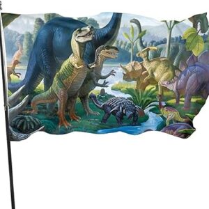 Banderola con diversas especies de dinosaurios en paisaje prehistorico