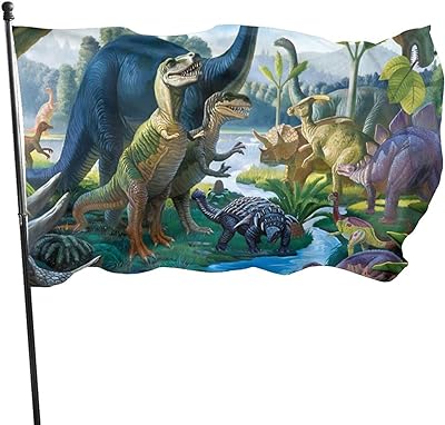 Banderola con diversas especies de dinosaurios en paisaje prehistorico