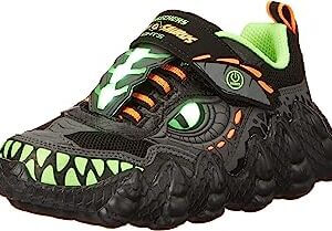 Zapatillas negras de dinosaurio con dientes y ojos