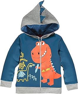 Chaqueta azul y gris impermeable infantil con capucha y motivos de dinosaurio