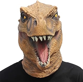Mascara completa de látex de dinosaurio con la boca abierta