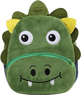 mochila verde de felpa con forma de cabeza de dinosaurio