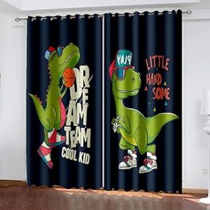 cortinas de habitacion con patron de divertidos dinosaurios