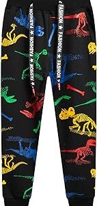 Pantalones negros de deporte con esqueletos de dinosaurios de colores