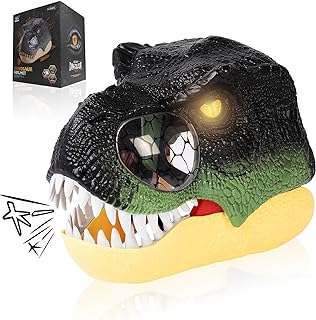 Máscara de Dinosaurio de Halloween con ojos que Brillan y sonidos rugientes Cosplay Fiesta de dinosaurio realista
