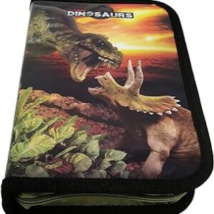 estuche rectangular con diseño de tiranosaurio rex vs triceratops