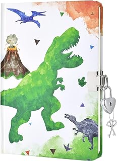 cuaderno de secretos con candado y dinosaurios de acuarela