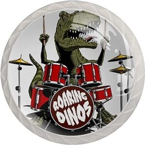 pomo con imagen de dinosaurio tocando la bateria "ROARING DINOS"