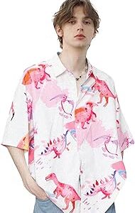 Camisa rosa de manga corta con dinosaurios