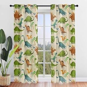 cortinas de salon con patrones de dinosaurios de colores