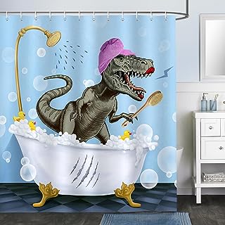 cortina de ducha con estampado divertido de dinosaurio duchandose
