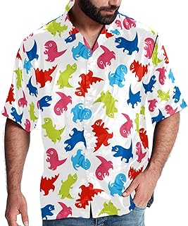 Camisas de hombre Funky de manga corta con botones para fiesta de vacaciones en la playa - dinosaurio de color