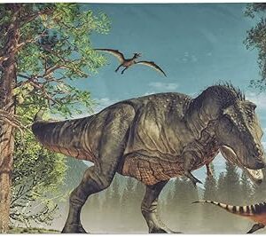 Bandera de paisaje de bosque prehistorico con T-Rex