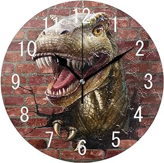 reloj de pared redondo con dinosaurio atravesando un muro