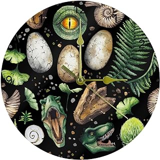 reloj de pared redondo con varios motivos de dinosaurios