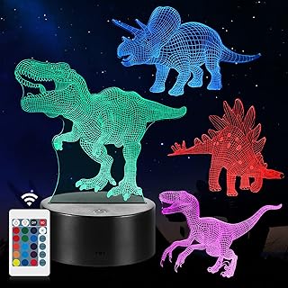 lamparas 3d de multiples especies de dinosaurios multicolor con control remoto