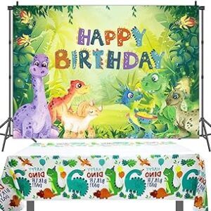 Telón de fondo y mantel de dinosaurios para fiesta infantil de cumpleaños