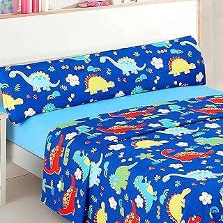 Set de cama azul con dinosaurios de dibujos de colores