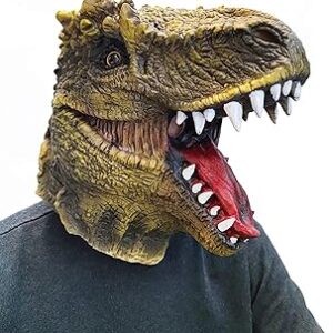 Mascara cabeza completa de dinosaurio con las fauces abiertas para carnaval o halloween