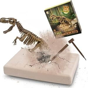 Fósil de t-rex emergiendo en juguete de excavación