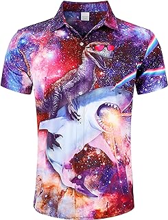 Camisa de manga corta con tiburon y dinosaurio entre las estrellas