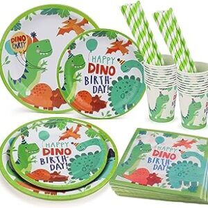 vajilla desechable 100 piezas platos vasos servilletas pajitas con estampados de dinosaurios